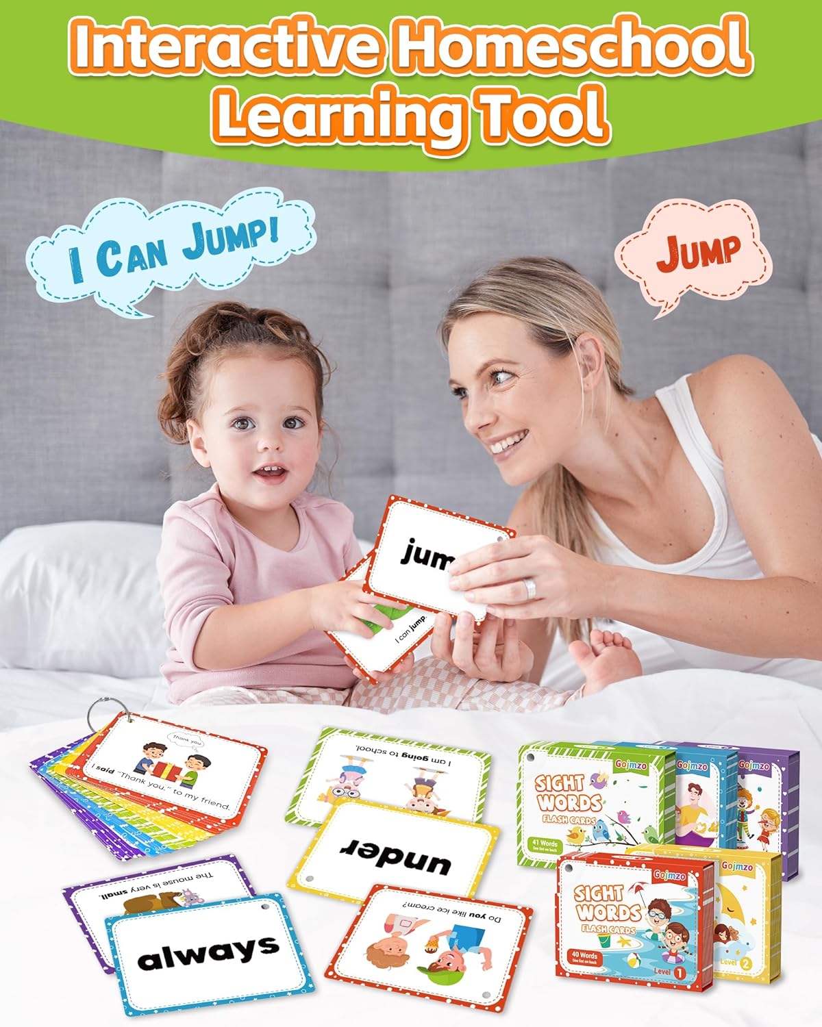 Gojmzo Sight Words Flash Cards Kindergarten Preschool Learning Activities, Homeschool Supplies for Kids Ages 4-8, 220 Dolch Sight Word Reading Spelling Games Learning Toys for 3 4 5 Year Old Toddlers